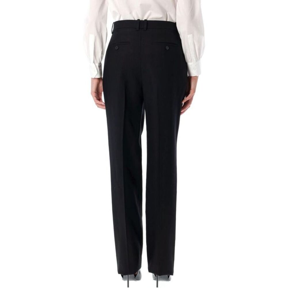 SAINT LAURENT High-Waisted Pleated Wool Trousers Women BLACK Pants - Picture 2 of 3